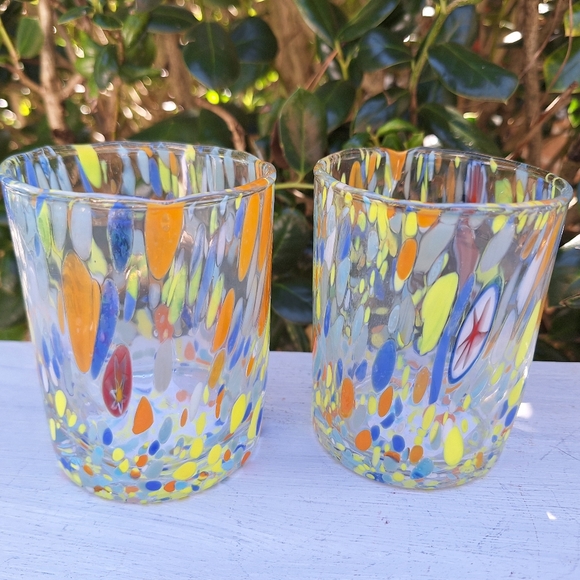Murano Glass Cups Millefiori Tumblers Drinking Glasses Gift Set 2 Made in Italy - Picture 11 of 16